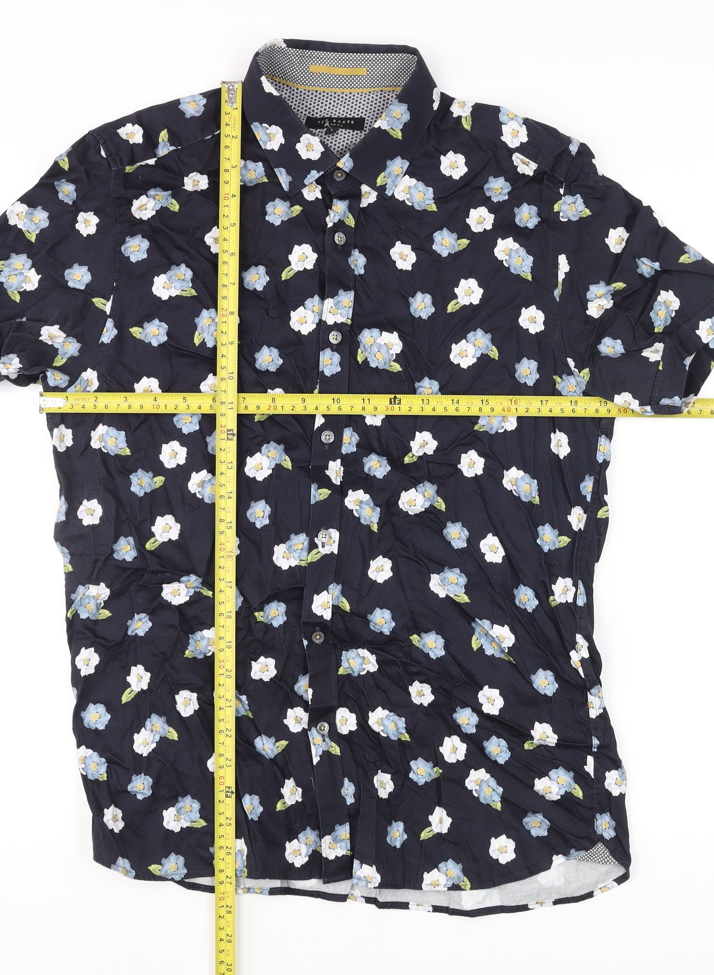 Ted Baker Women's Blue Floral Cotton Button-Up Shirt Size 14