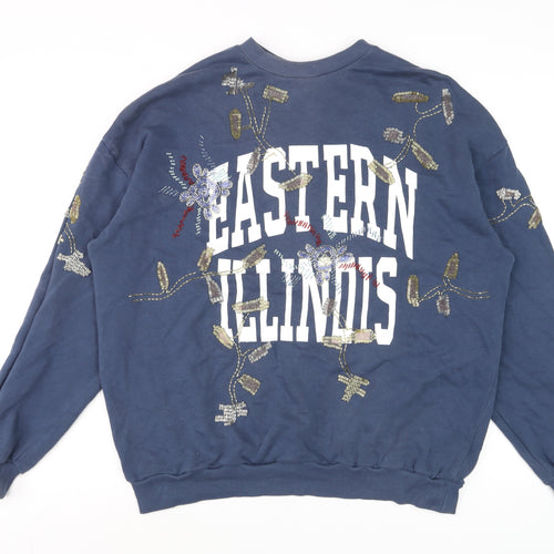 Topshop Women Navy Embellished Eastern Illinois Cotton Sweatshirt UK 10