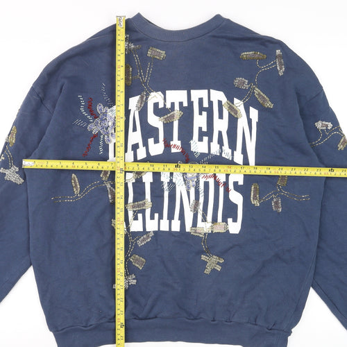Topshop Women Navy Embellished Eastern Illinois Cotton Sweatshirt UK 10