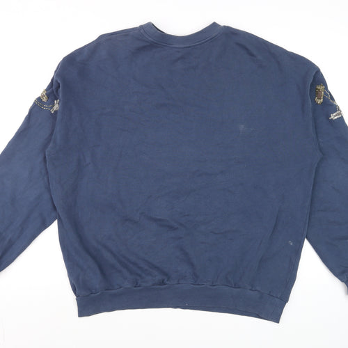 Topshop Women Navy Embellished Eastern Illinois Cotton Sweatshirt UK 10