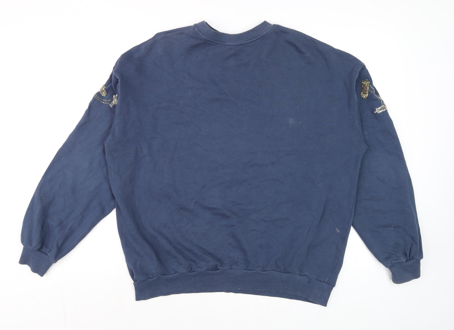 Topshop Women Navy Embellished Eastern Illinois Cotton Sweatshirt UK 10