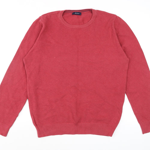 GANT Men's Red Cotton Crew Neck Pullover Jumper Size L