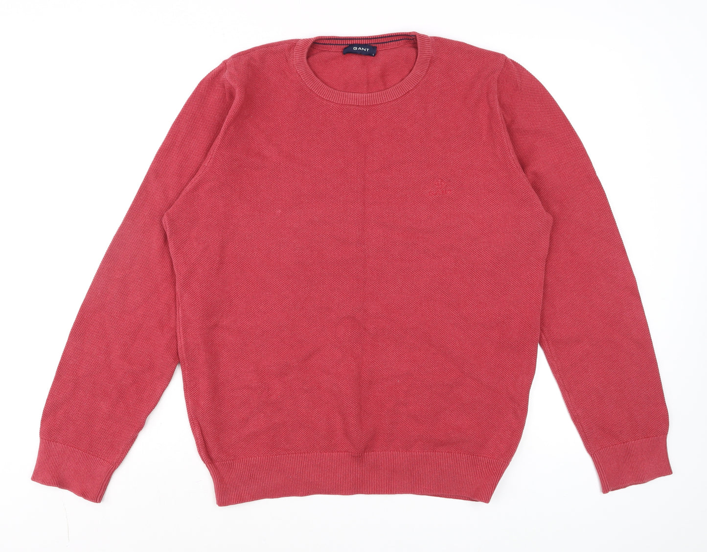 GANT Men's Red Cotton Crew Neck Pullover Jumper Size L