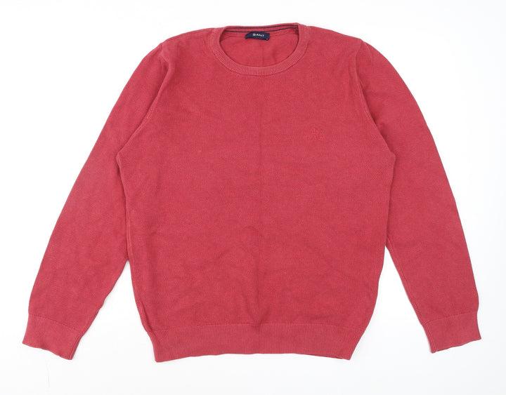 GANT Men's Red Cotton Crew Neck Pullover Jumper Size L