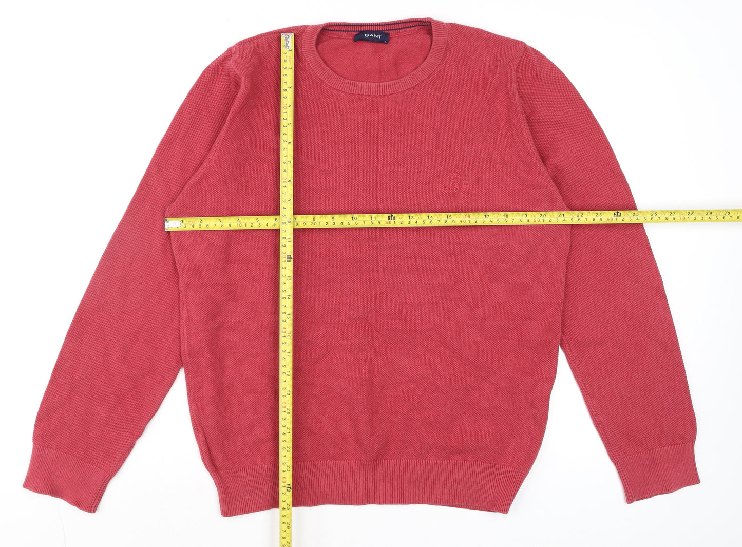 GANT Men's Red Cotton Crew Neck Pullover Jumper Size L