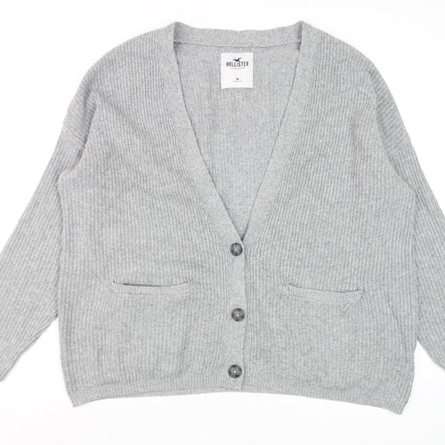 Hollister Men's Grey Chunky-Knit Cardigan M Long Sleeve Cotton Blend