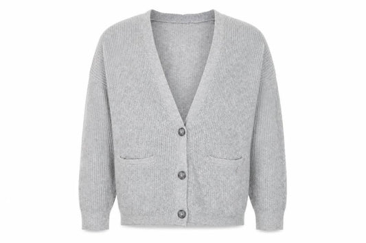 Front view of Hollister Men's Grey Chunky-Knit Cardigan M Long Sleeve Cotton Blend