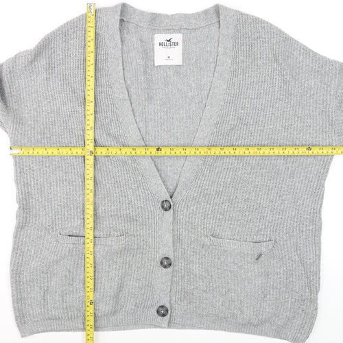 Hollister Men's Grey Chunky-Knit Cardigan M Long Sleeve Cotton Blend