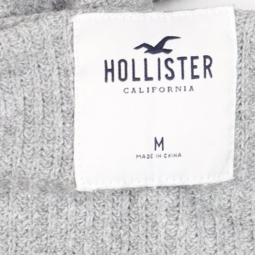 Hollister Men's Grey Chunky-Knit Cardigan M Long Sleeve Cotton Blend