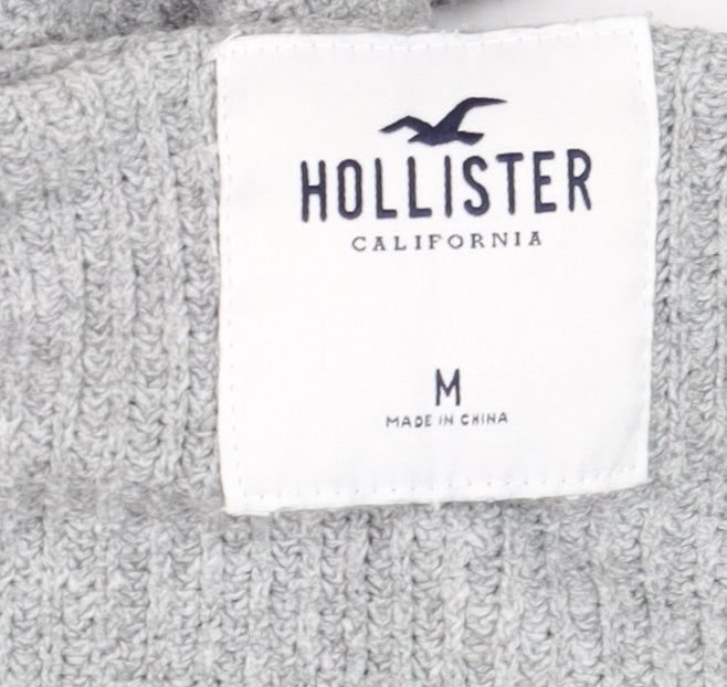 Hollister Men's Grey Chunky-Knit Cardigan M Long Sleeve Cotton Blend