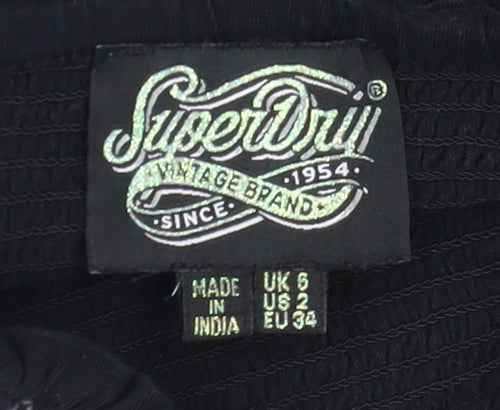 Superdry Womens Black Cropped Beaded Strappy Tank Top Size 6
