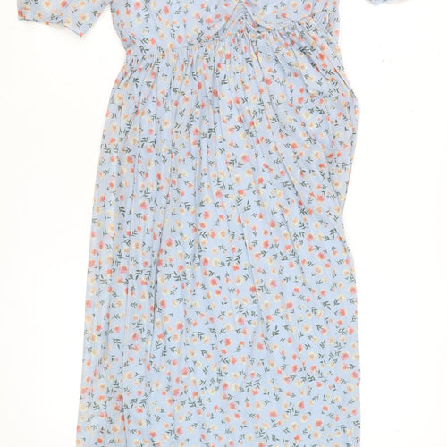ASOS Women Blue Floral V-Neck Wrap Maxi Dress Size 10
