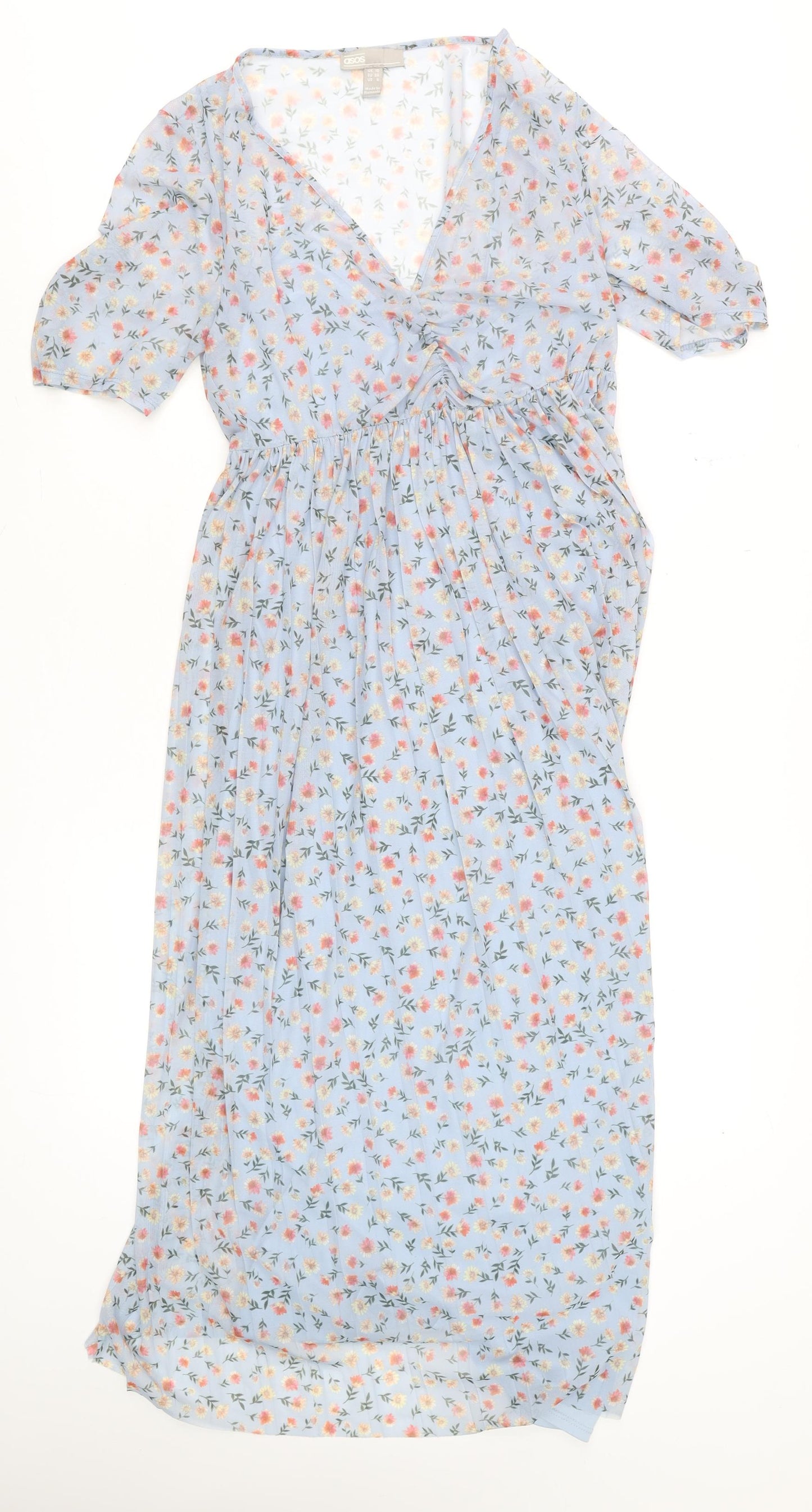 ASOS Women Blue Floral V-Neck Wrap Maxi Dress Size 10