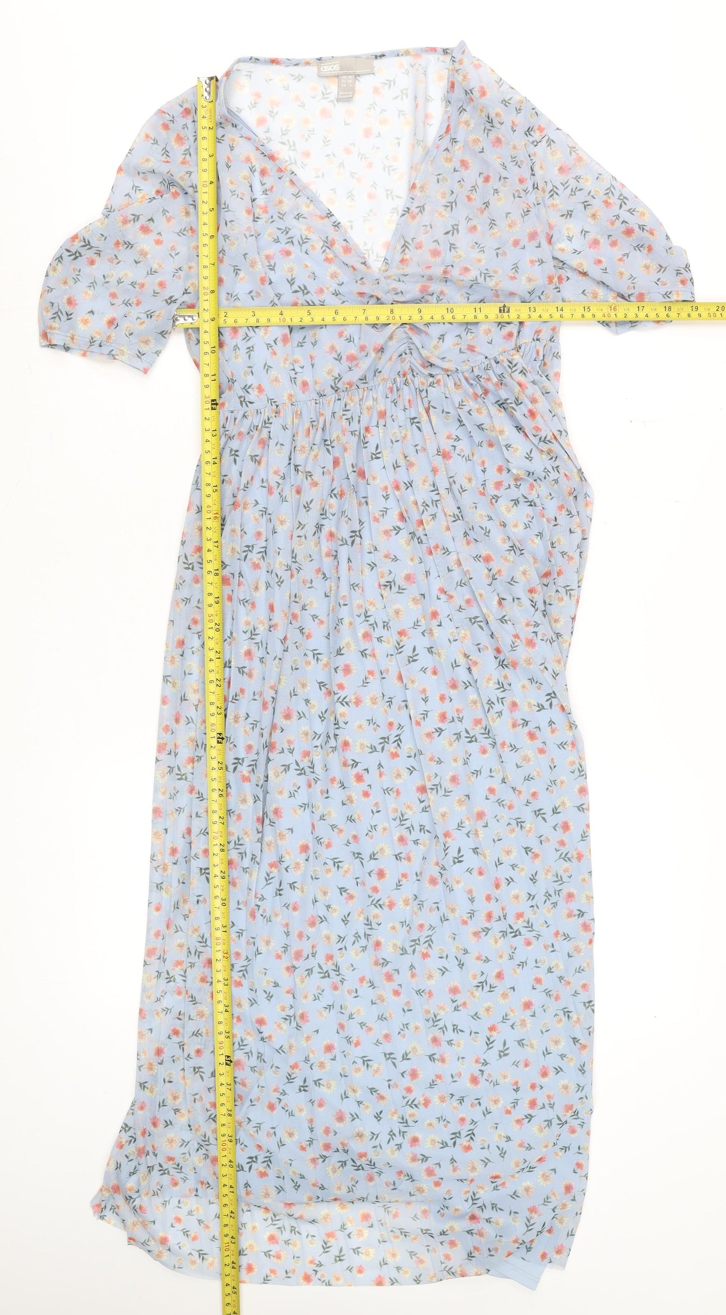 ASOS Women Blue Floral V-Neck Wrap Maxi Dress Size 10