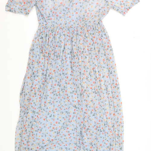 ASOS Women Blue Floral V-Neck Wrap Maxi Dress Size 10
