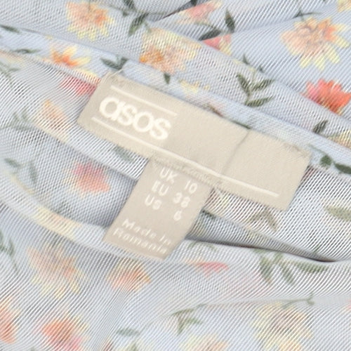 ASOS Women Blue Floral V-Neck Wrap Maxi Dress Size 10