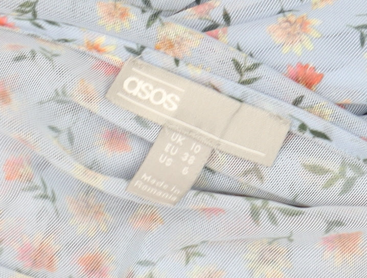 ASOS Women Blue Floral V-Neck Wrap Maxi Dress Size 10