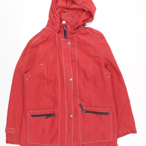 David Barry Women’s Red Hooded Waterproof Mid-Length Rain Coat Size 16