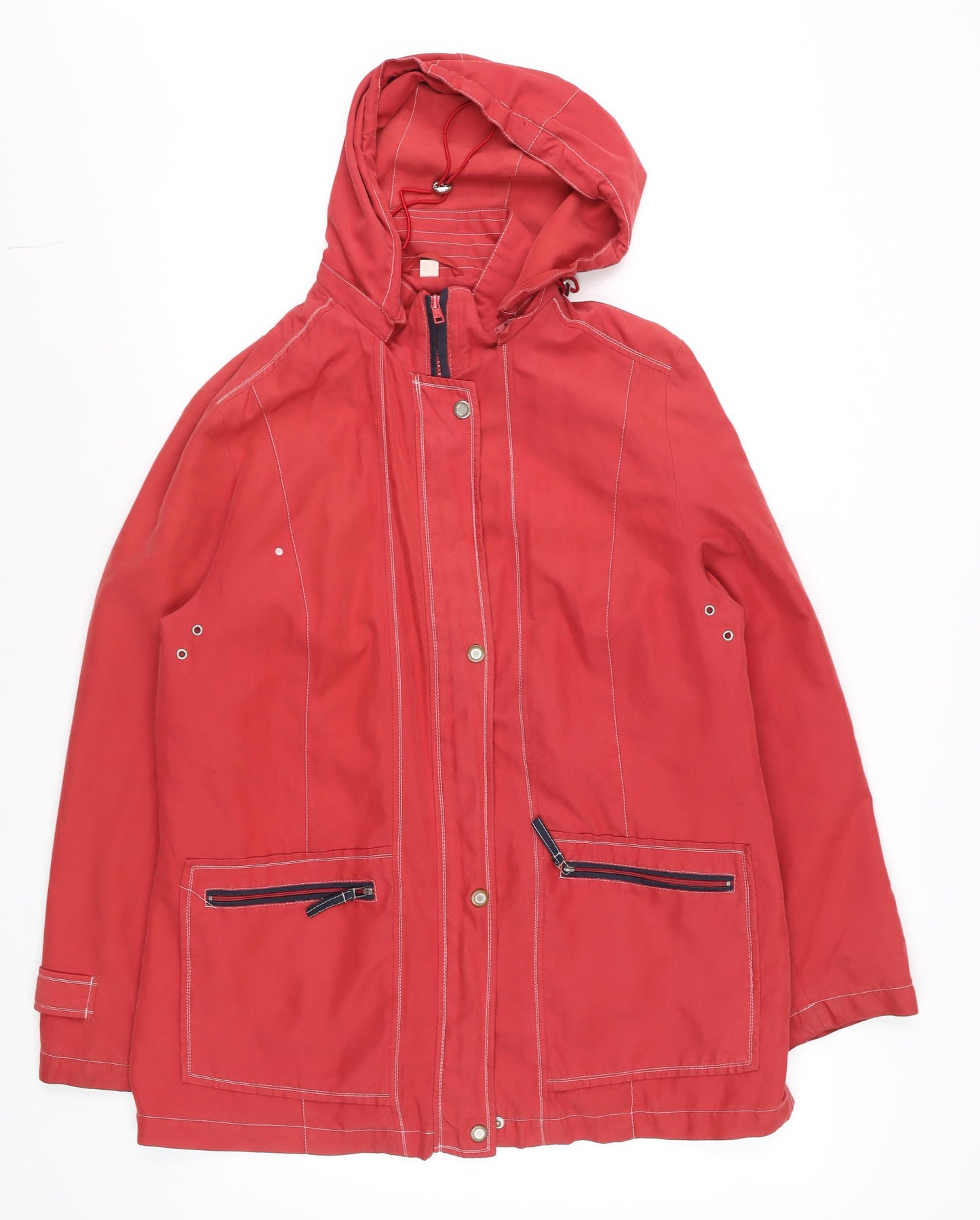 David Barry Women’s Red Hooded Waterproof Mid-Length Rain Coat Size 16