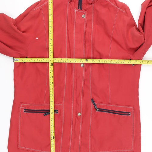 David Barry Women’s Red Hooded Waterproof Mid-Length Rain Coat Size 16