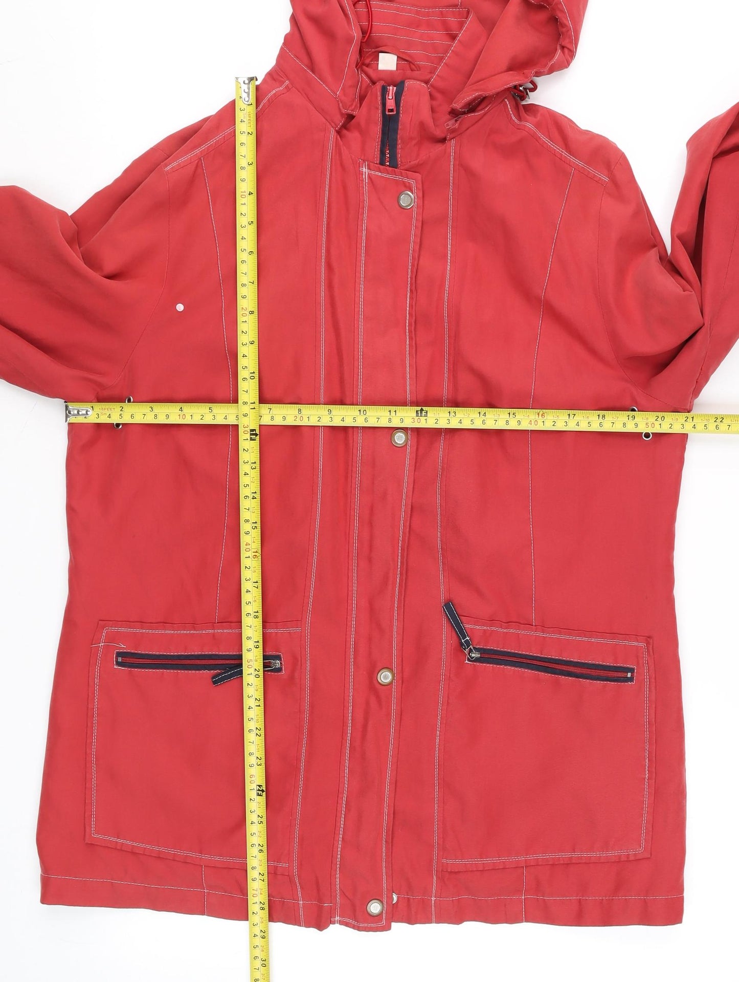 David Barry Women’s Red Hooded Waterproof Mid-Length Rain Coat Size 16