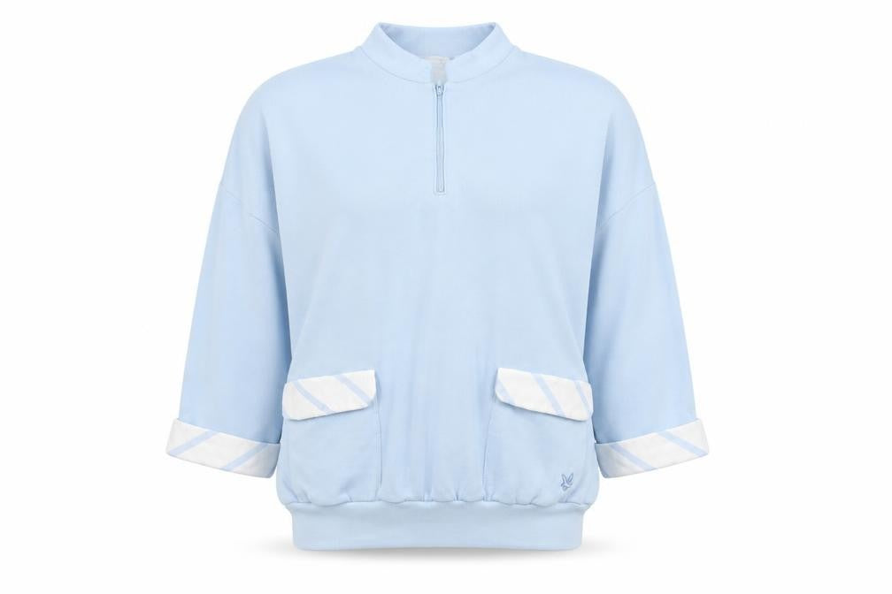 Front view of Lyle & Scott Women's Blue Relaxed Fit 3/4 Sleeve Zip Top M