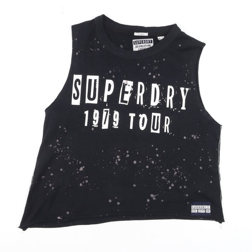 Superdry Womens Black XS Cropped Tank Top 1979 Tour Graphic