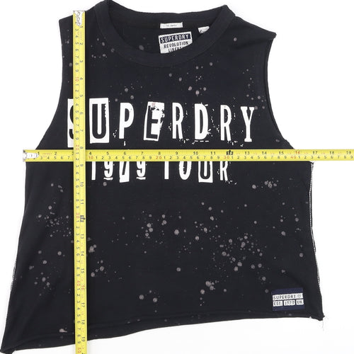 Superdry Womens Black XS Cropped Tank Top 1979 Tour Graphic