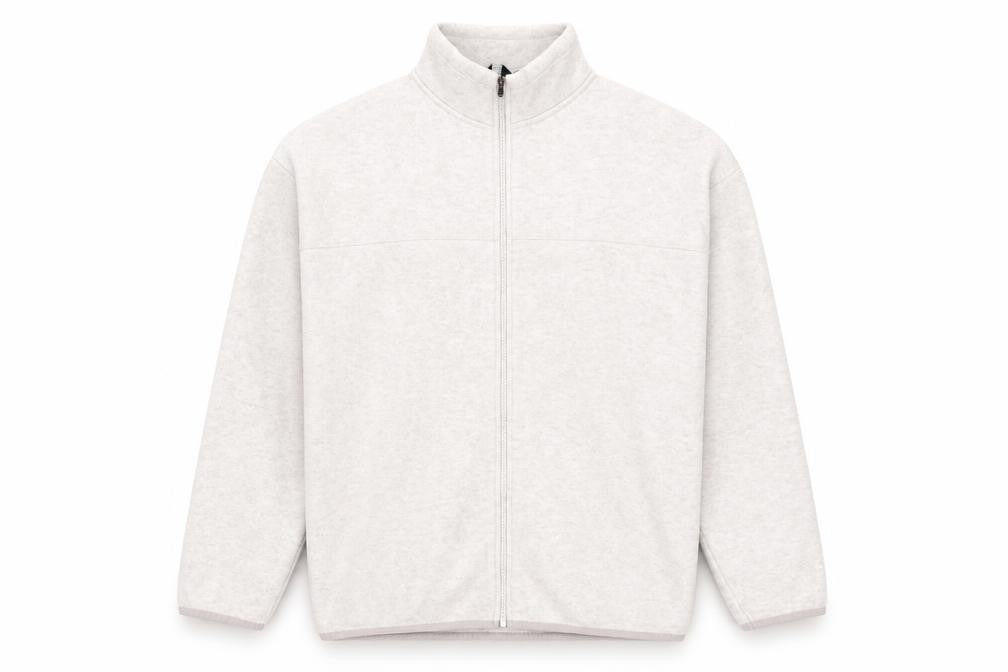 Front view of ASOS DESIGN Men's Beige Fleece Full Zip Sweatshirt L Regular Fit