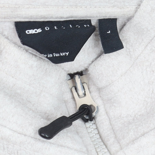 ASOS DESIGN Men's Beige Fleece Full Zip Sweatshirt L Regular Fit