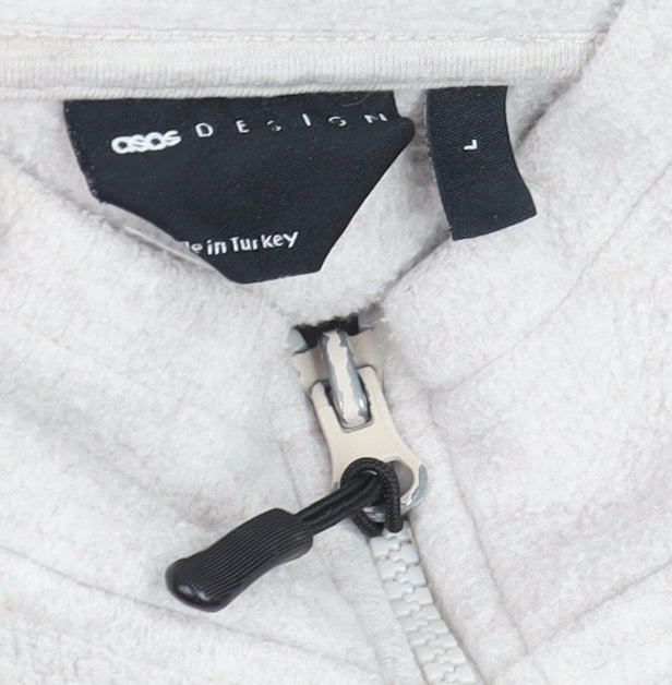 ASOS DESIGN Men's Beige Fleece Full Zip Sweatshirt L Regular Fit