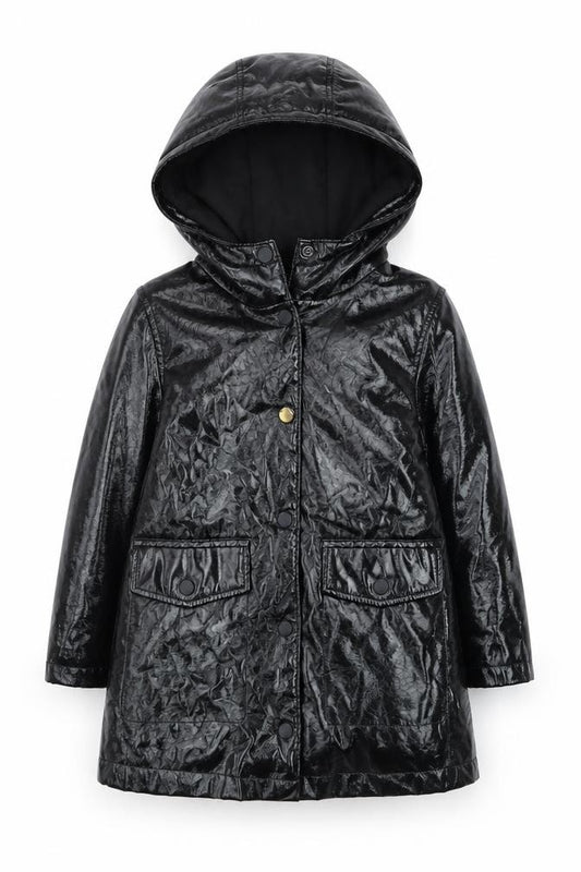 Zara Girls Black Hooded Rain Coat 6 Years Water Resistant Mid-Length Jacket