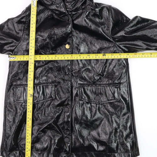 Zara Girls Black Hooded Rain Coat 6 Years Water Resistant Mid-Length Jacket