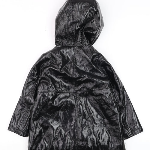 Zara Girls Black Hooded Rain Coat 6 Years Water Resistant Mid-Length Jacket
