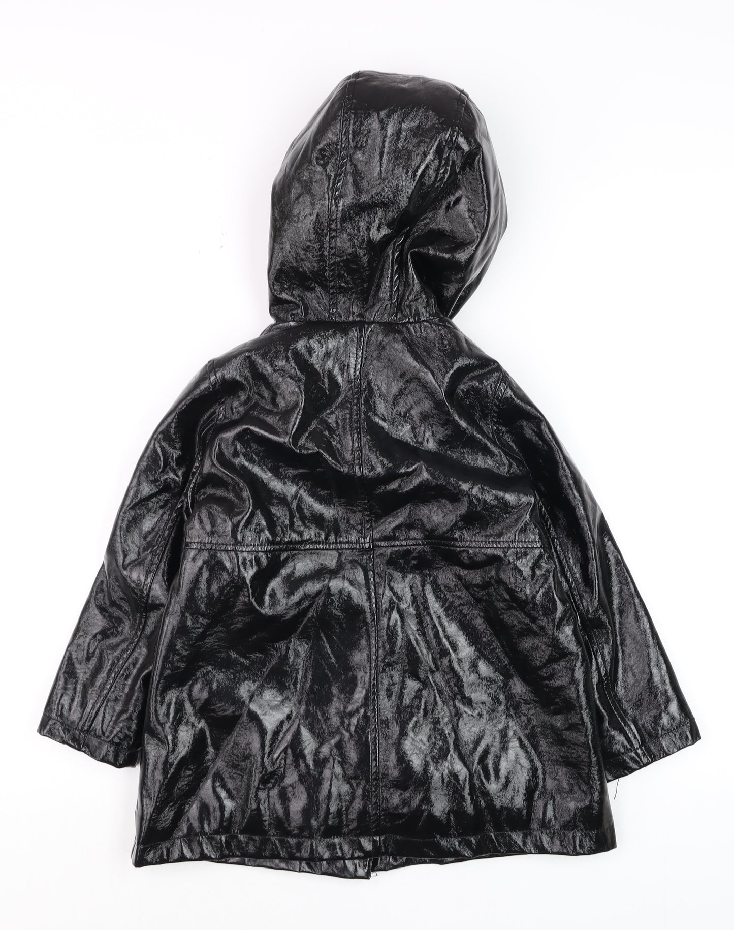 Zara Girls Black Hooded Rain Coat 6 Years Water Resistant Mid-Length Jacket