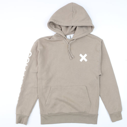 Collusion Men’s Beige Pullover Hoodie XS Fleece Logo Graphic