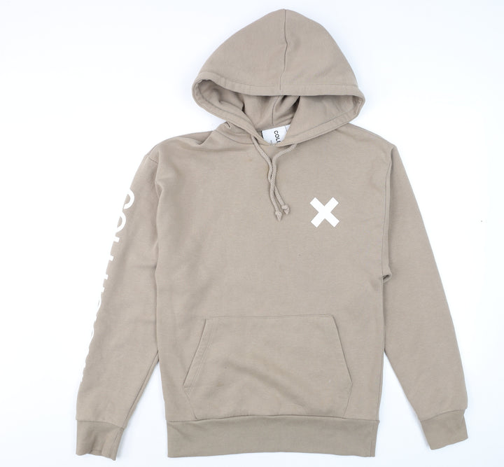 Collusion Men’s Beige Pullover Hoodie XS Fleece Logo Graphic