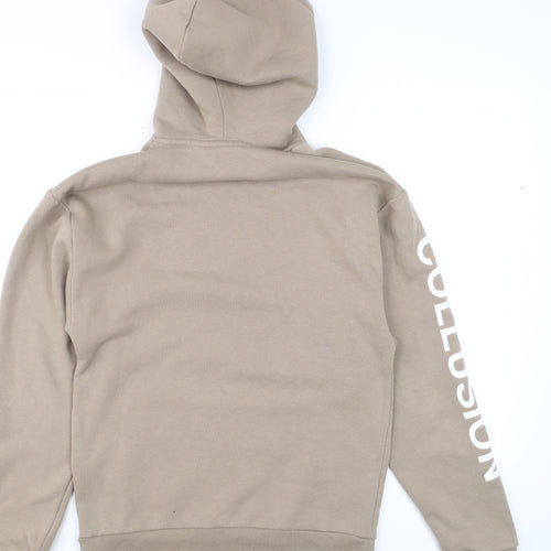 Collusion Men’s Beige Pullover Hoodie XS Fleece Logo Graphic