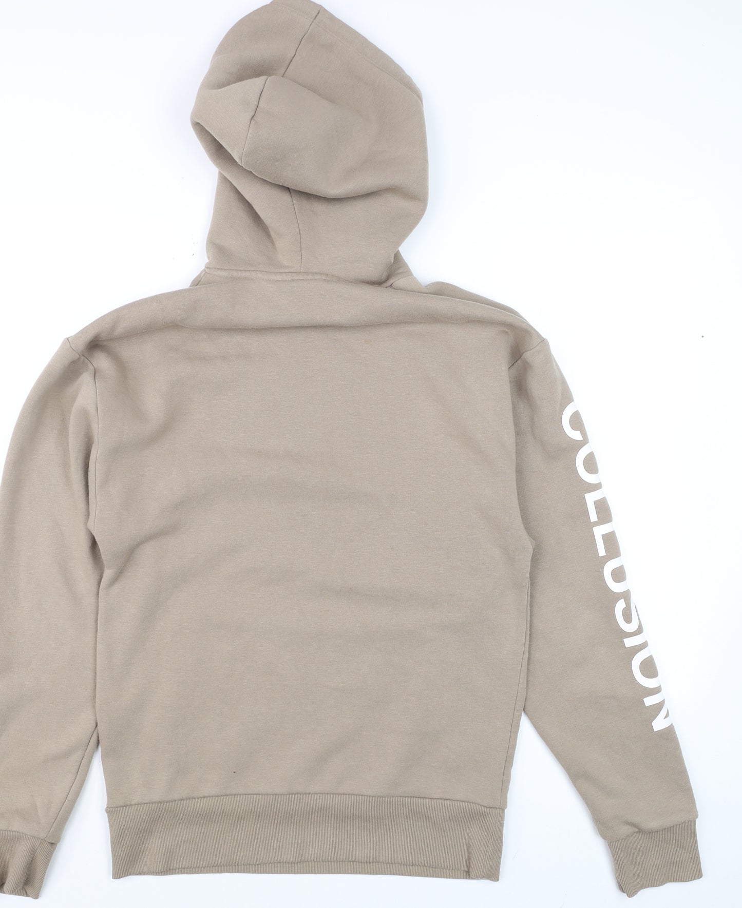 Collusion Men’s Beige Pullover Hoodie XS Fleece Logo Graphic