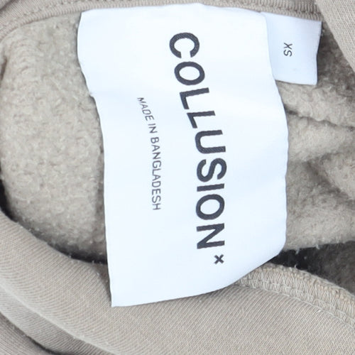 Collusion Men’s Beige Pullover Hoodie XS Fleece Logo Graphic