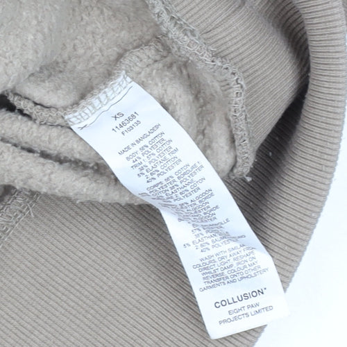Collusion Men’s Beige Pullover Hoodie XS Fleece Logo Graphic