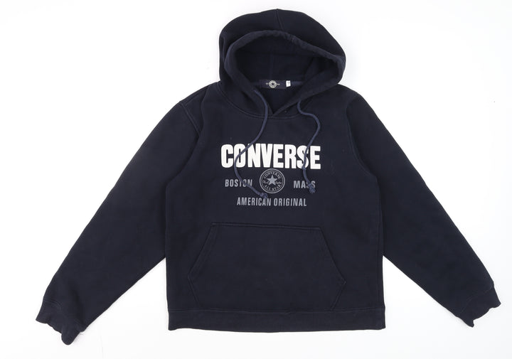 Converse Men Blue Pullover Hoodie S Fleece Logo