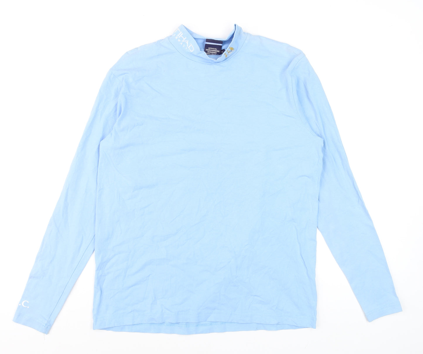 City Men’s Blue Long Sleeve Football T-Shirt Size S Cotton Jersey