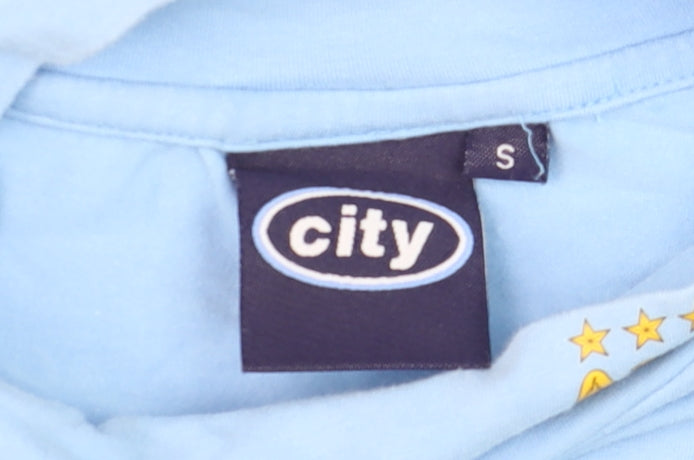 City Men’s Blue Long Sleeve Football T-Shirt Size S Cotton Jersey