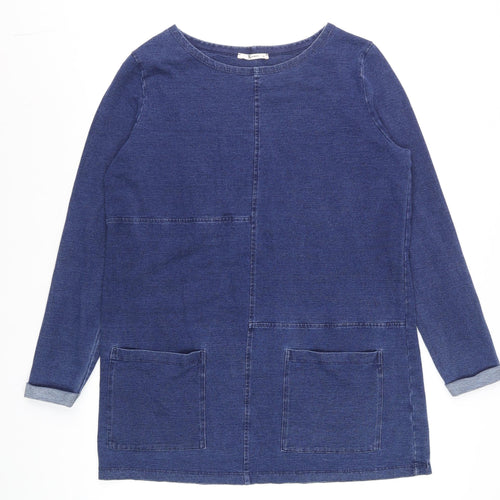 Tu Women Blue Denim Shift Dress Size 12 Long Sleeve Casual