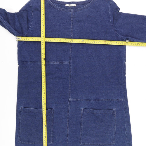 Tu Women Blue Denim Shift Dress Size 12 Long Sleeve Casual