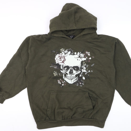 AX Paris Unisex Green Skull Floral Pullover Hoodie M Regular Fit