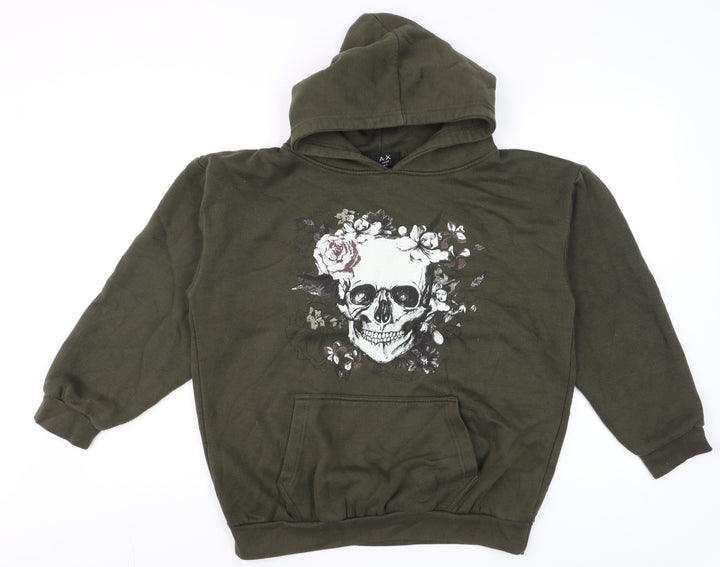 AX Paris Unisex Green Skull Floral Pullover Hoodie M Regular Fit