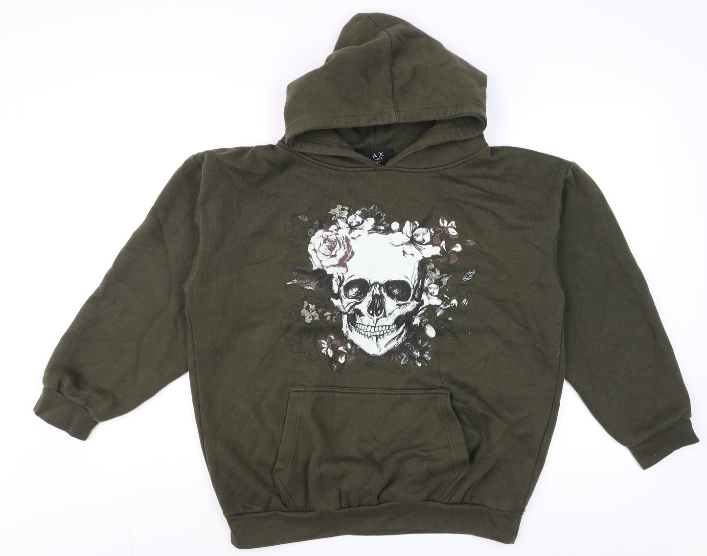 AX Paris Unisex Green Skull Floral Pullover Hoodie M Regular Fit