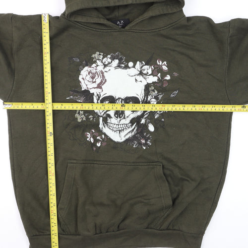 AX Paris Unisex Green Skull Floral Pullover Hoodie M Regular Fit